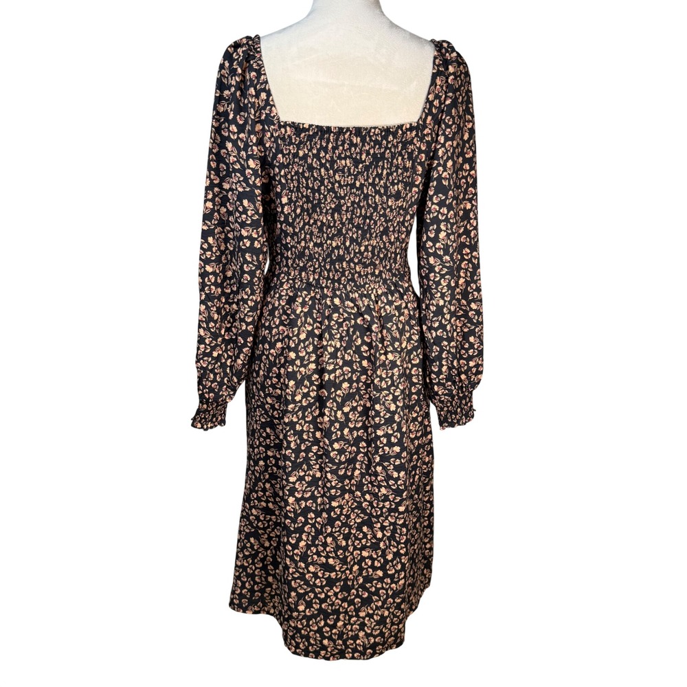 a.n.a Floral Sweetheart Midi Dress Pockets Smocked Balloon Sleeve M Boho Retro - Picture 4 of 16